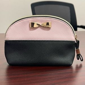 NEW Victoria’s Secret Small Makeup Bag Pink Black w/Metal Bow